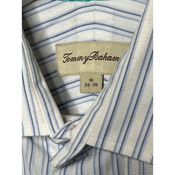 Tommy Bahama Mens Large Long Sleeve Stripe Button Down Shirt Blue White - Picture 7 of 12